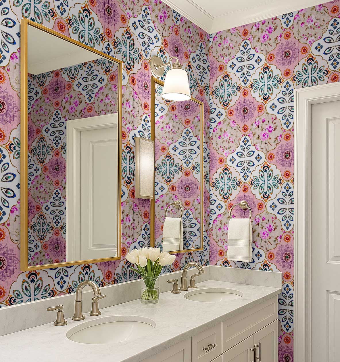 S4sassy Self Adhesive Wallpaper, Geometric Wallpaper, Pink Removable DIY Tile Pattern Wall Covering, Textured Peel and Stick Contact Paper for Entryway Accent Walls, Kitchen Backsplash (25"x60")