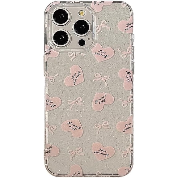 Glitter Powder Love Heart Bow Letters Clear Soft for iPhone Case (Clear,iPhone 13 Pro Max)