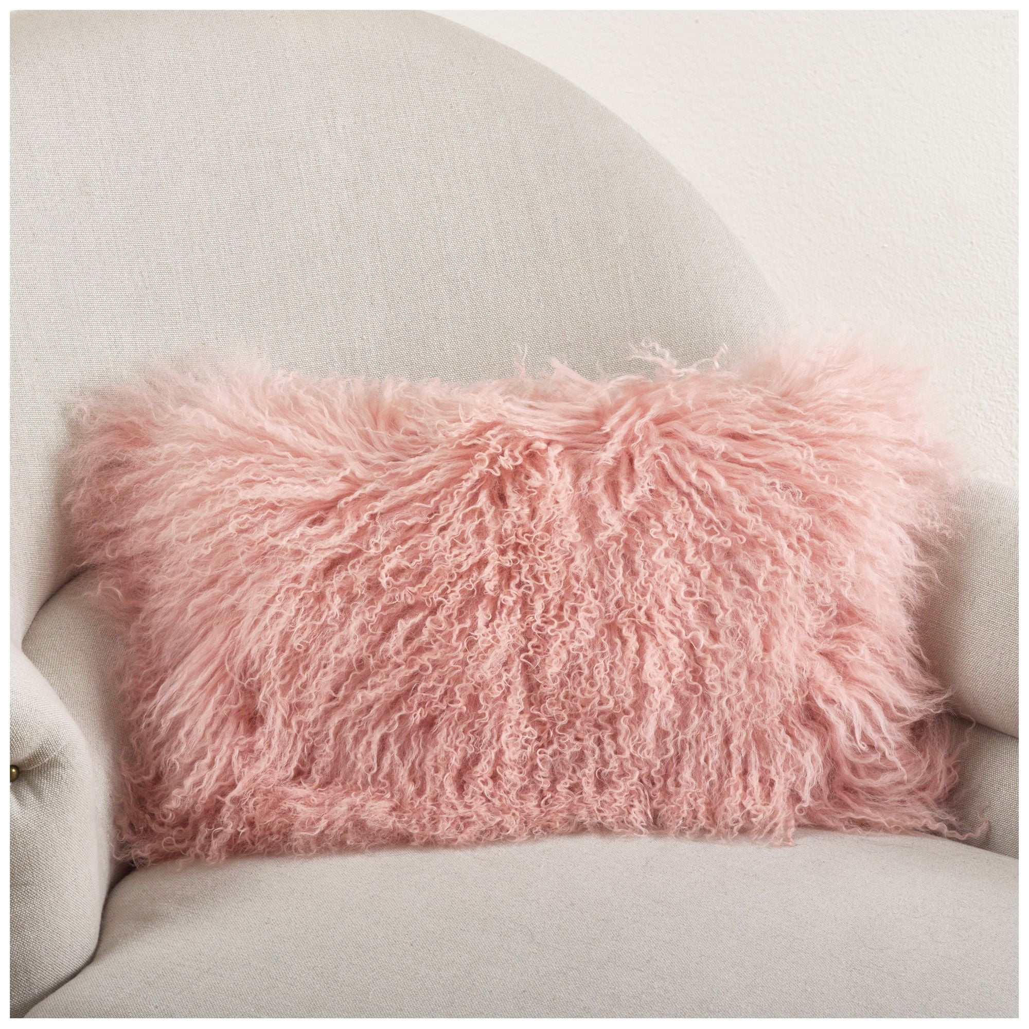 Mongolian Pink Fur 20"x12" Lumbar Pillow