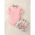 thumbnail image 4 of Mikrdoo Newborn Baby Girls Clothes Baby Outfits Bear Ruffle Romper Shorts Headband 3Pcs OOTD For Summer Pink 9-12 Months, 4 of 8