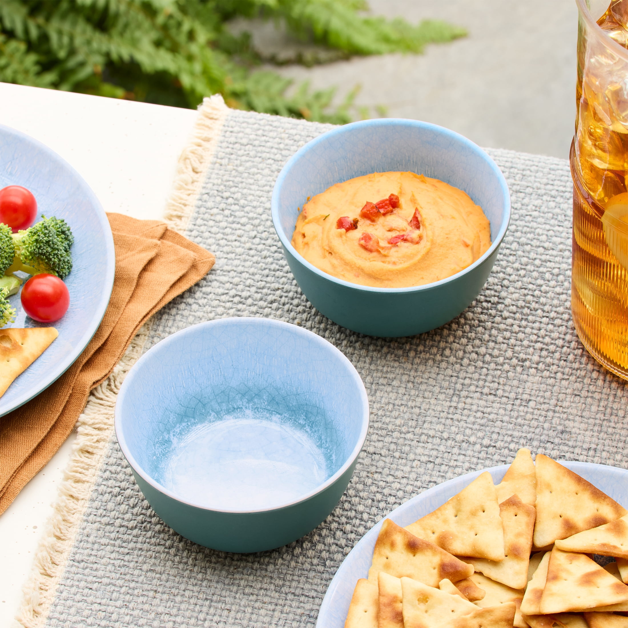Better Homes and Gardens 2-Piece Bamboo Melamine Blue Reactive Dip Bowl Set