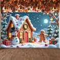 thumbnail image 3 of Gingerbread House Christmas Banner Snowman Xmas Display Gifts Christmas Tree Holiday Backdrop for Christmas Party Winter Gathering Home Decoration, 3 of 9