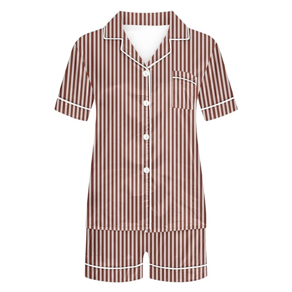 Hrsba Stripe Print Sleepwear Set for Women Fashion Short Sleeve Lapel Top and Pants Lightweight Summer Breathable Pjs Set