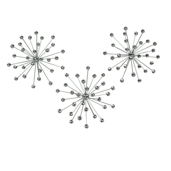 Things2Die4 Zeckos Silver Metal Jeweled Sunburst Wall Hanging Décor Set of 3