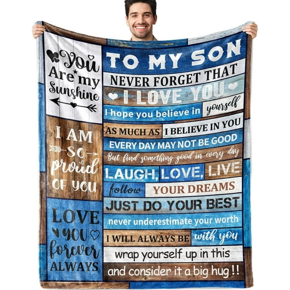 Gifts for Son, Blanket 50"X 60" Son Gifts from Mom Dad, to My Son Gifts Fleece Soft Throw Blankets, Birthday Wedding Graduation Gifts Ideas for Adult Son (Blue, 50 x 60 Inch)
