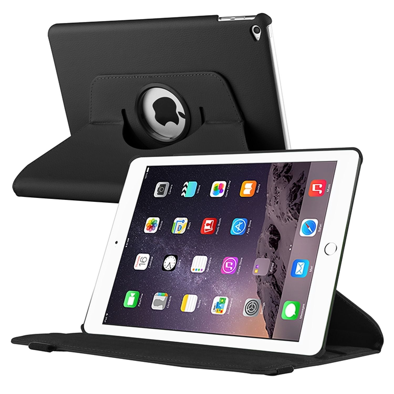 Insten Black 360 Degree Rotating Multi View Stand Leather Case Cover For Apple iPad Air 2 (iPad 6)
