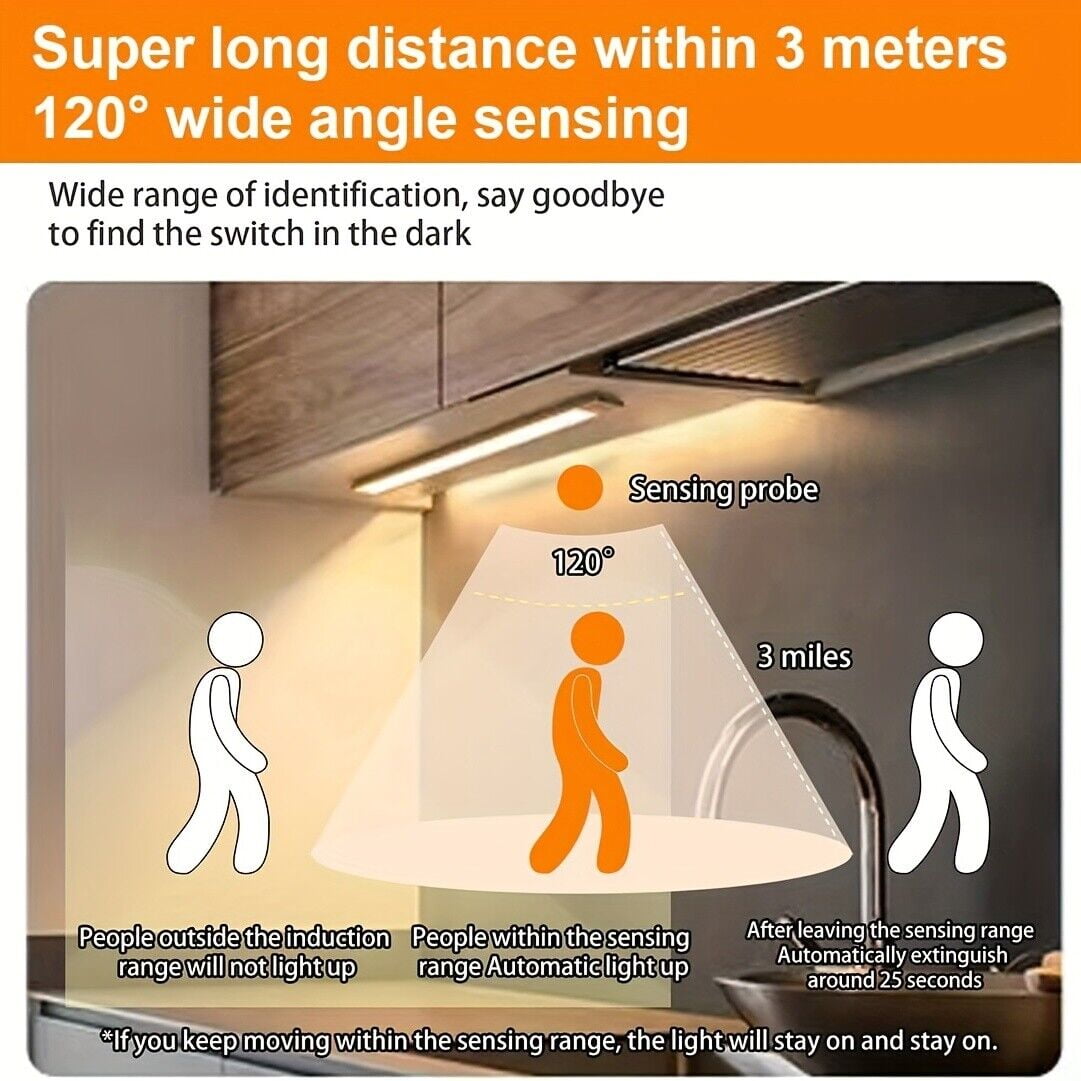 2 Pack Motion Sensor Under Cabinet Lights Indoor 16 Inch Rechargeable Under Cabinet Lighting Lights for Kitchen, Battery Powered 80 LED Stair Wall Closet Light Wireless Indoor - Silver