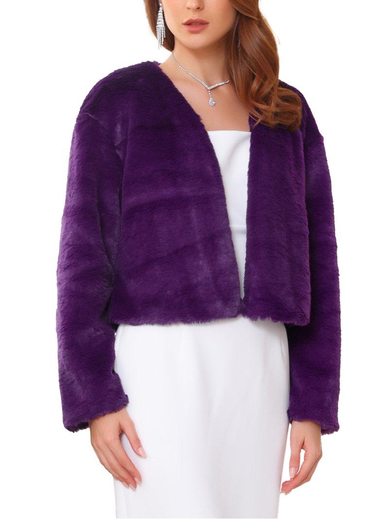 purple bolero jackets for evening dresses Inspire Chic Women's Formal Bolero for Evening Dresses Cocktail Bridal Wedding Elegant Faux Fur Shrug Jacket S Dark Purple, Size: Small