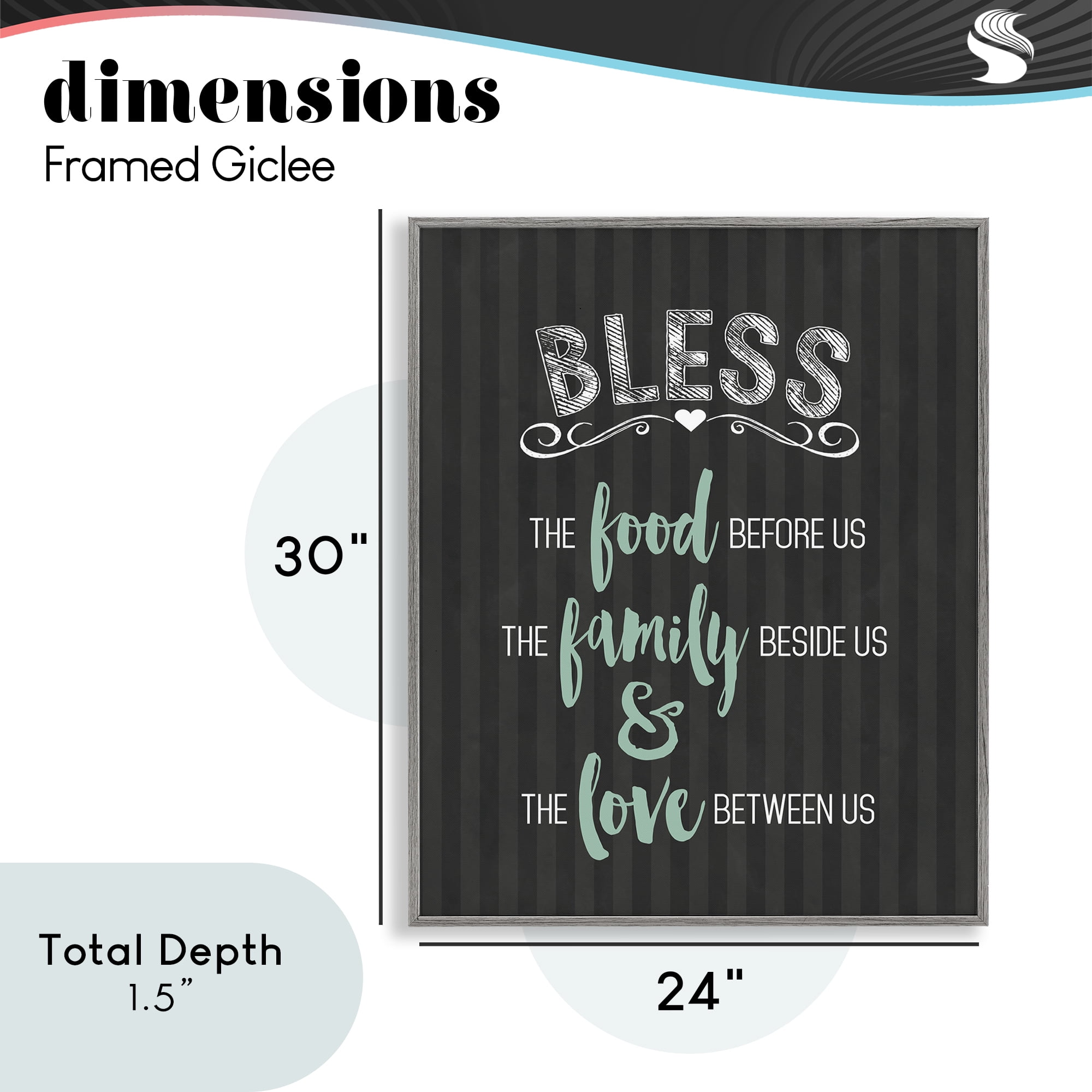 Bless The Food Family & Love Gray Framed Giclee Art, design by Lettered and Lined