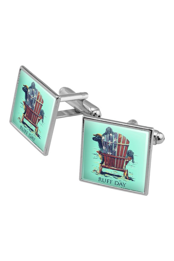 Ruff Day Labrador Lab Dogs Rough Square Cufflink Set - Silver or Gold