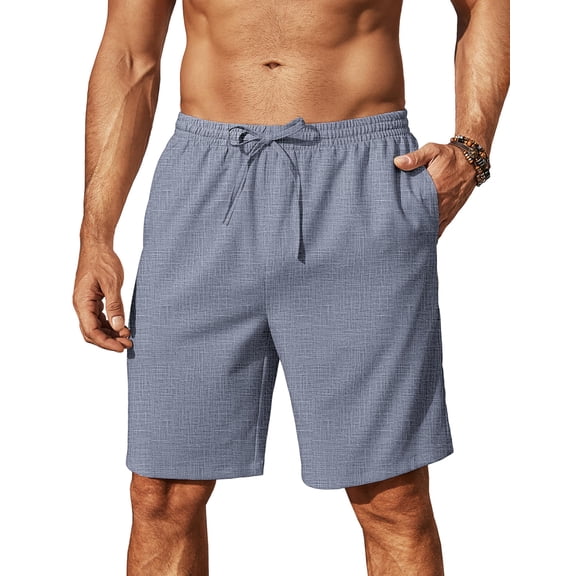 COOFANDY Mens Linen Shorts 9" Elastic Waist Drawstring Casual Shorts Lightweight Summer Beach Shorts
