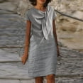 thumbnail image 1 of Robes pour Femmes 2024 Été Surdimensionné Nouveau Tempérament Élégant Col Rond Noué Manches Courtes Couleur Unie Coton Lin Robe 50 % de Réduction!, 1 of 6