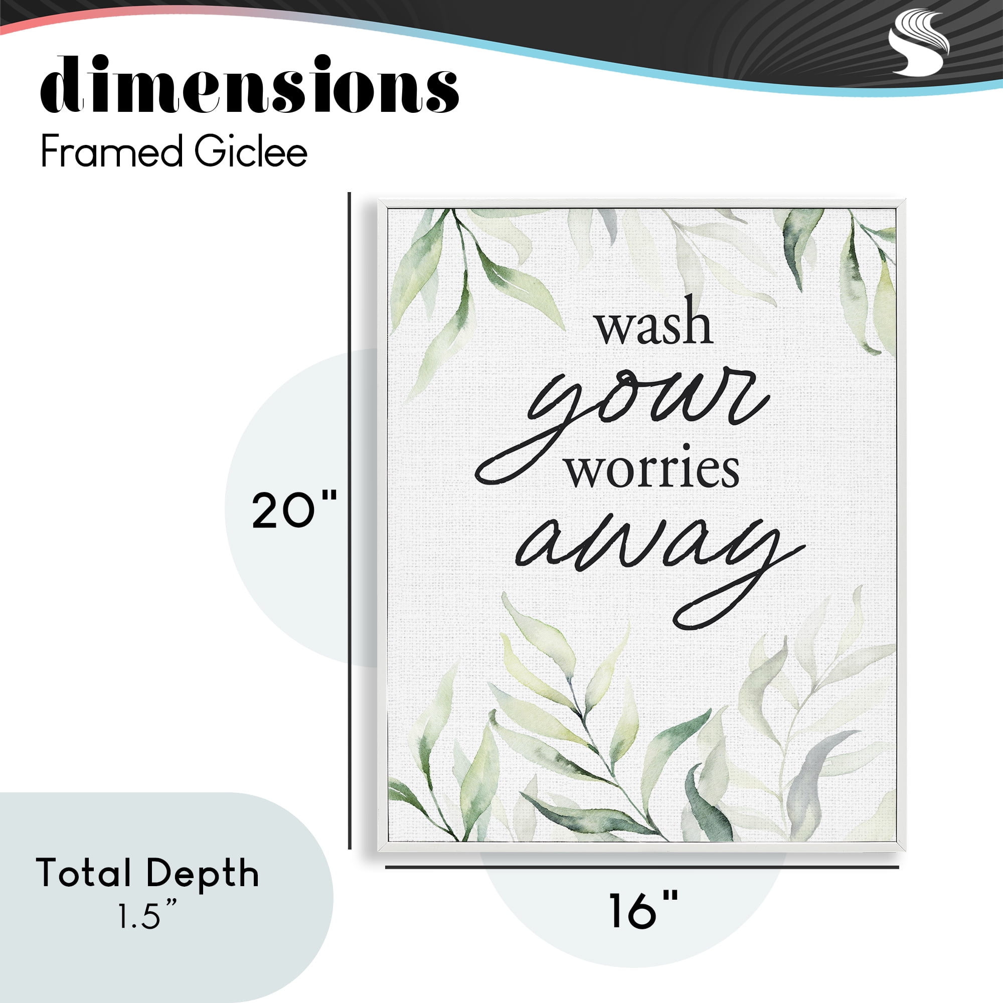 Wash Worries Away Leaves White Framed Giclee Art, design by Lettered and Lined