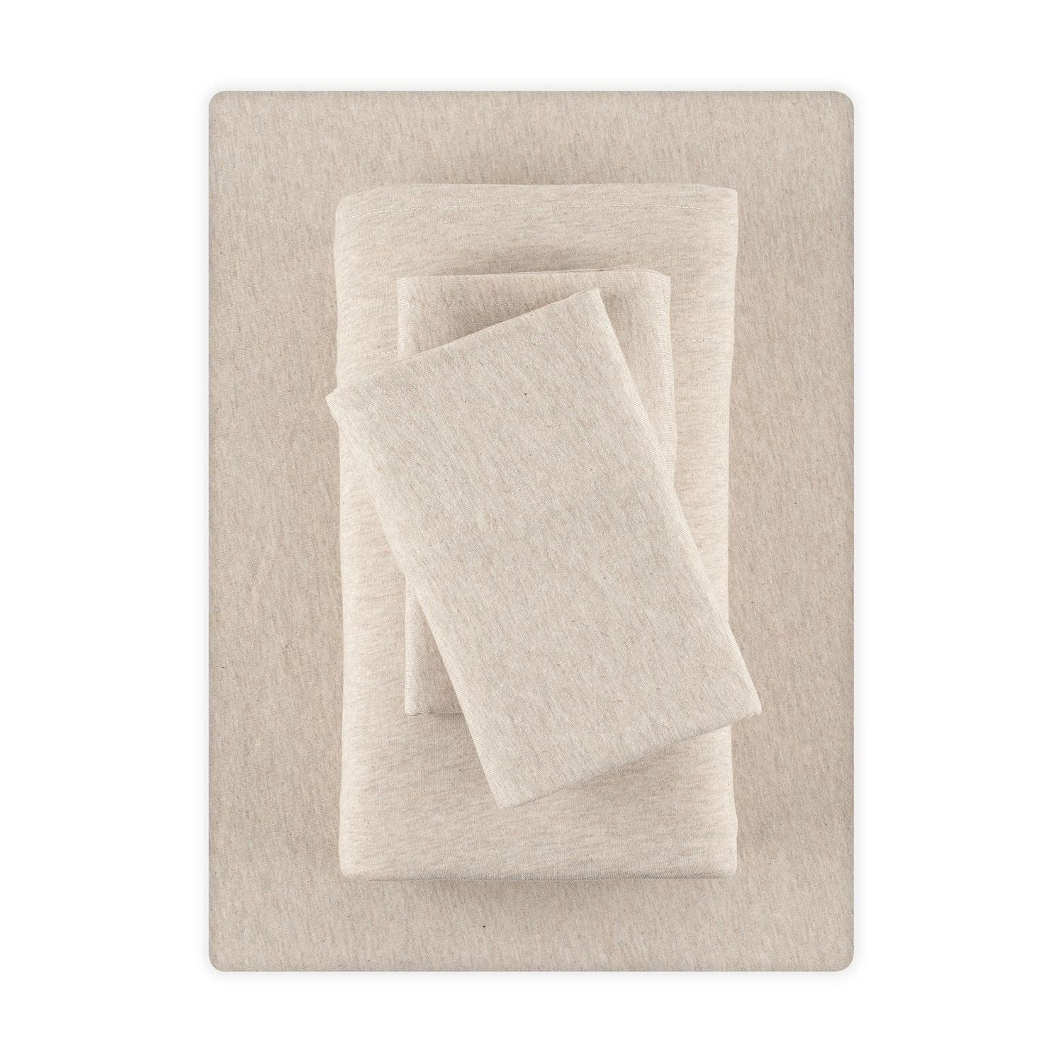 Mainstays Extra Soft Adult Jersey Bed Sheet Set, Queen, Oatmeal, 4 Pieces, Jersey Sheet Set Cotton and Polyester