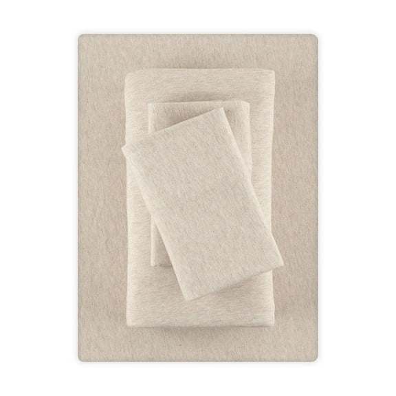 Mainstays Cotton Rich Extra Soft Jersey Bed Sheet Set, Double, Oatmeal, 4 Pieces