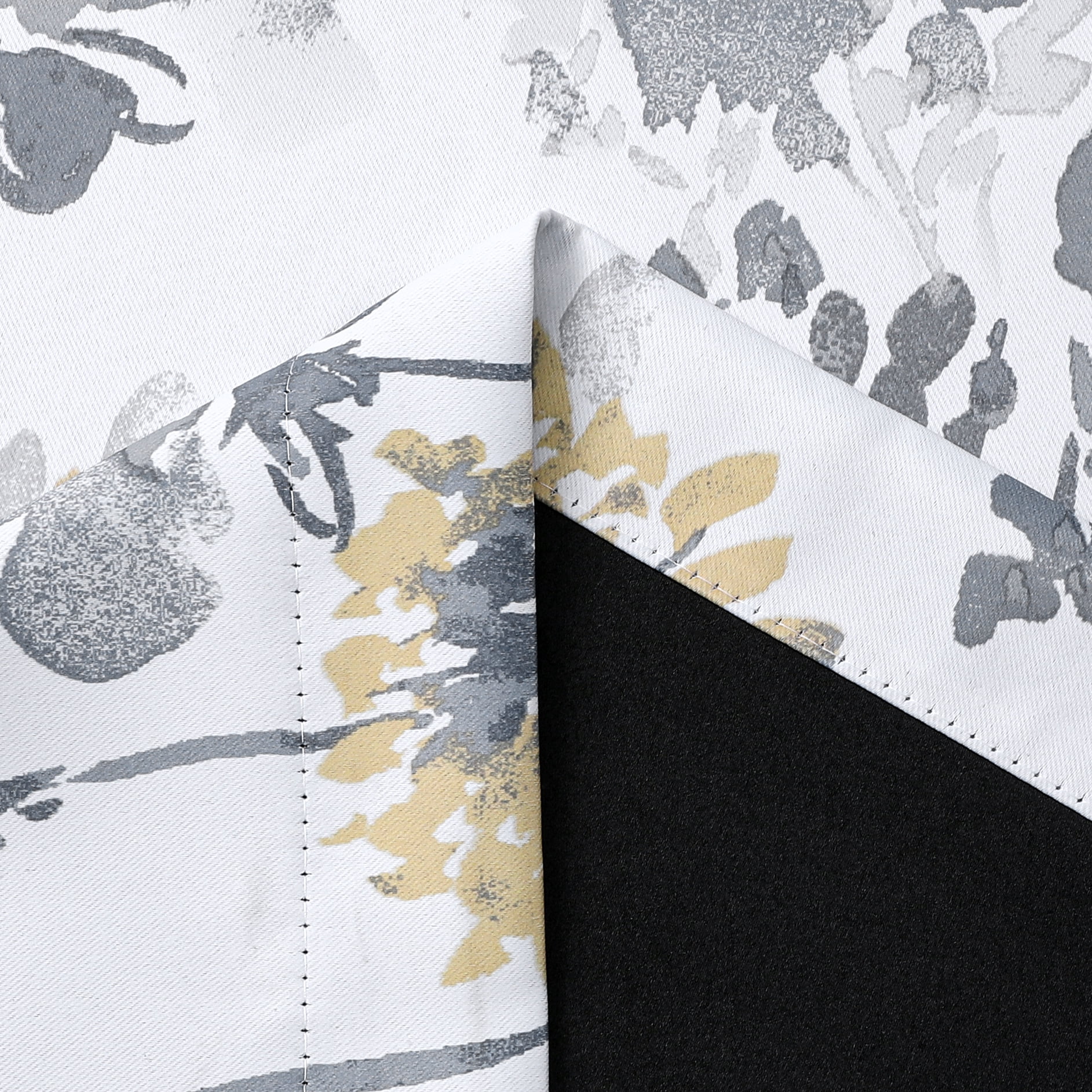Decoultimatex Watercolor Gray Yellow Floral Full Blackout Window Curtain Panels for Living Room Energy Efficient Thermal Insulated Rod Pocket Drapes, 52"x 84"x 2
