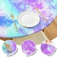 thumbnail image 4 of 44 Inch Round Elastic Tablecloth - Tie Dye Waterproof Fitted Table Cover for Outdoor Dining, Windproof Spill-Proof Scratch-Resistant Picnic Tablecloth (Rainbow Tie Dye, Bohemian Design), 4 of 7