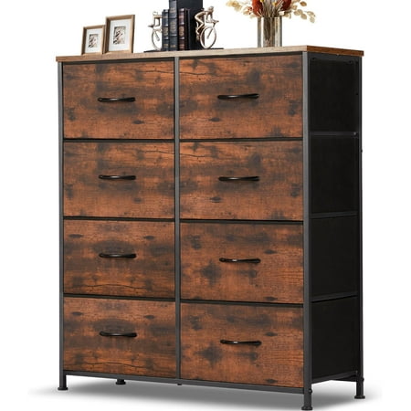 8 Drawer Dresser Tall Chest Of Drawers Nightstand Storage Tower Storage Dresser Fabric Dresser With Wood Top for Living Room Bedroom Hallway Nursery Rust