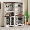thumbnail image 2 of 72" Tall Bookcase, White and Brown Design Large Floor Standing Bookshelf, 5 Tier Shelves with Door Storage Cabinet for Living Room Hallway Kitchen Home Office Bedroom, with Glass Door - 5 Tier, 2 of 5