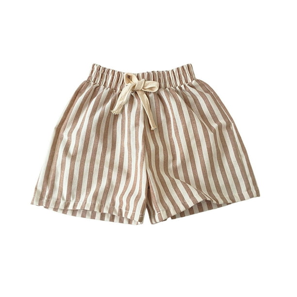 Odeerbi 2-10 Años Niños Niñas Pantalones Cortos de Lino de Algodón de Verano Pantalones Cortos de Entrenamiento Deportivo A Rayas Pantalones Cortos de Ocio