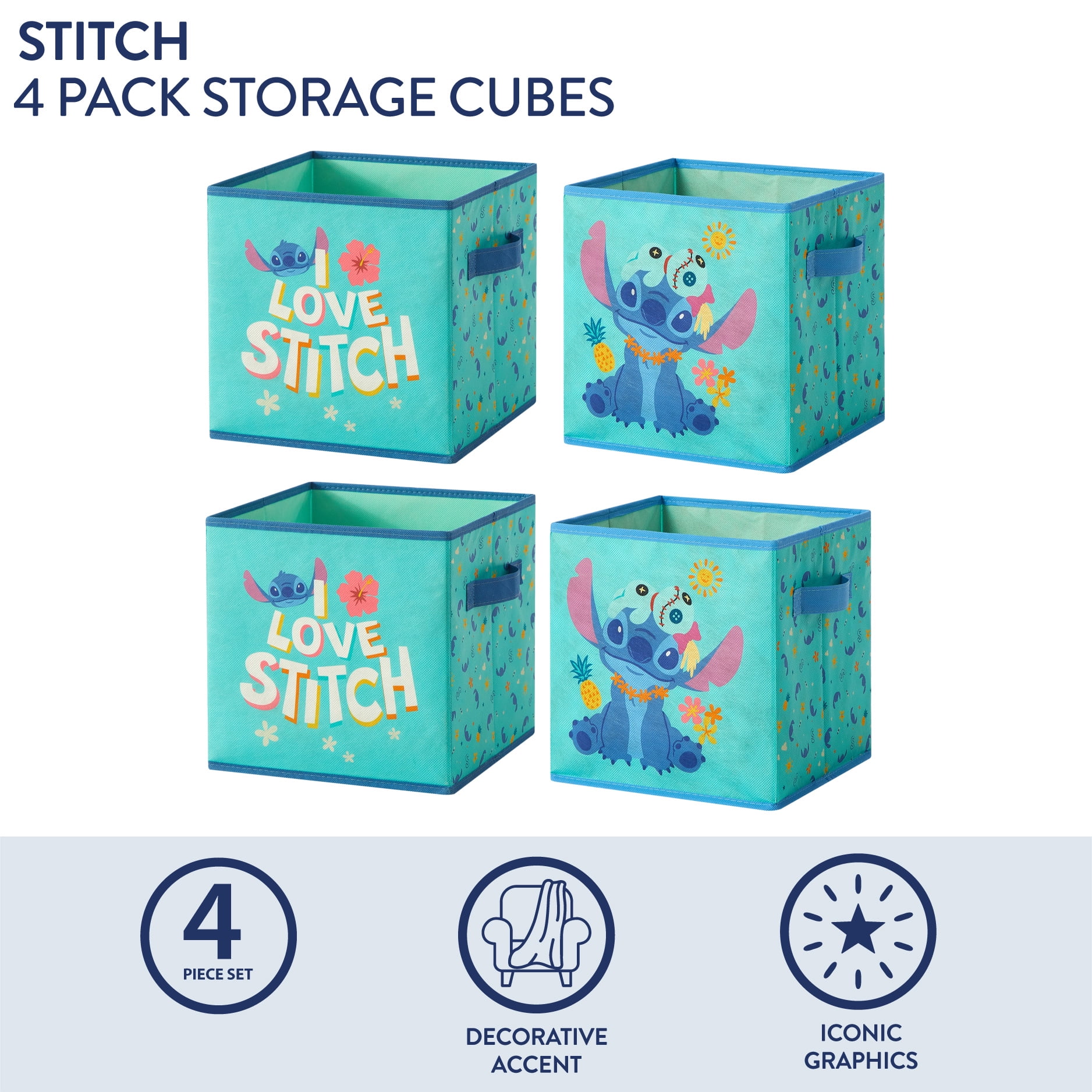 Disney Stitch Kids' 4-Pack Printed Storage Cubes,  10" x 10"