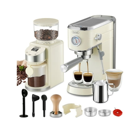 

Gevi 20 Bar Espresso Coffee Machine with Milk Frother 35OZ Burr Coffee Grinder Beige