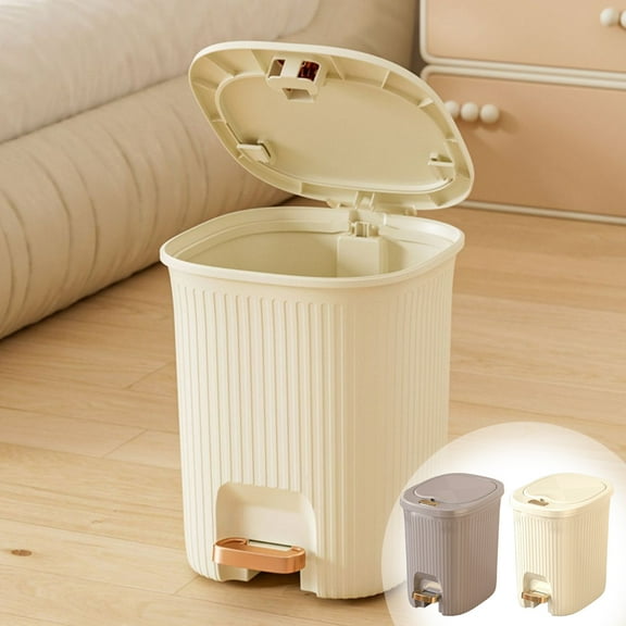 Fufafayo under $5 Bathroom Trash Can with Lid, Foot Pedal Garbage Can, Plastic Wastebasket, Dog proof, Step-On Trash Bin for Kitchen, Office, Bedroom, 10.6x10.2x7.6In
