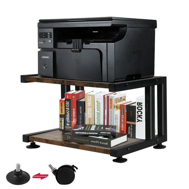 Voilamart Under Desk Printer Stand, 2 Tier Wood Printer Cart Rack with