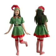 Halloween Christmas Elf Costume For Girls, 130cm Girls Christmas Elf Costume Girls  Elf Dress for 8-9Y
