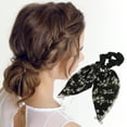 thumbnail image 3 of Unique Bargains 1 Pc Elegant Double-layer ribbon pearl Scrunchies Hair Elastic Band black, 3 of 5