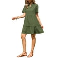 thumbnail image 4 of Eyelet Dress for Women 2026 Summer Short Sleeve V Neck Hollow Out Ruffle Vacation Mini Dresses S Army Green, 4 of 6
