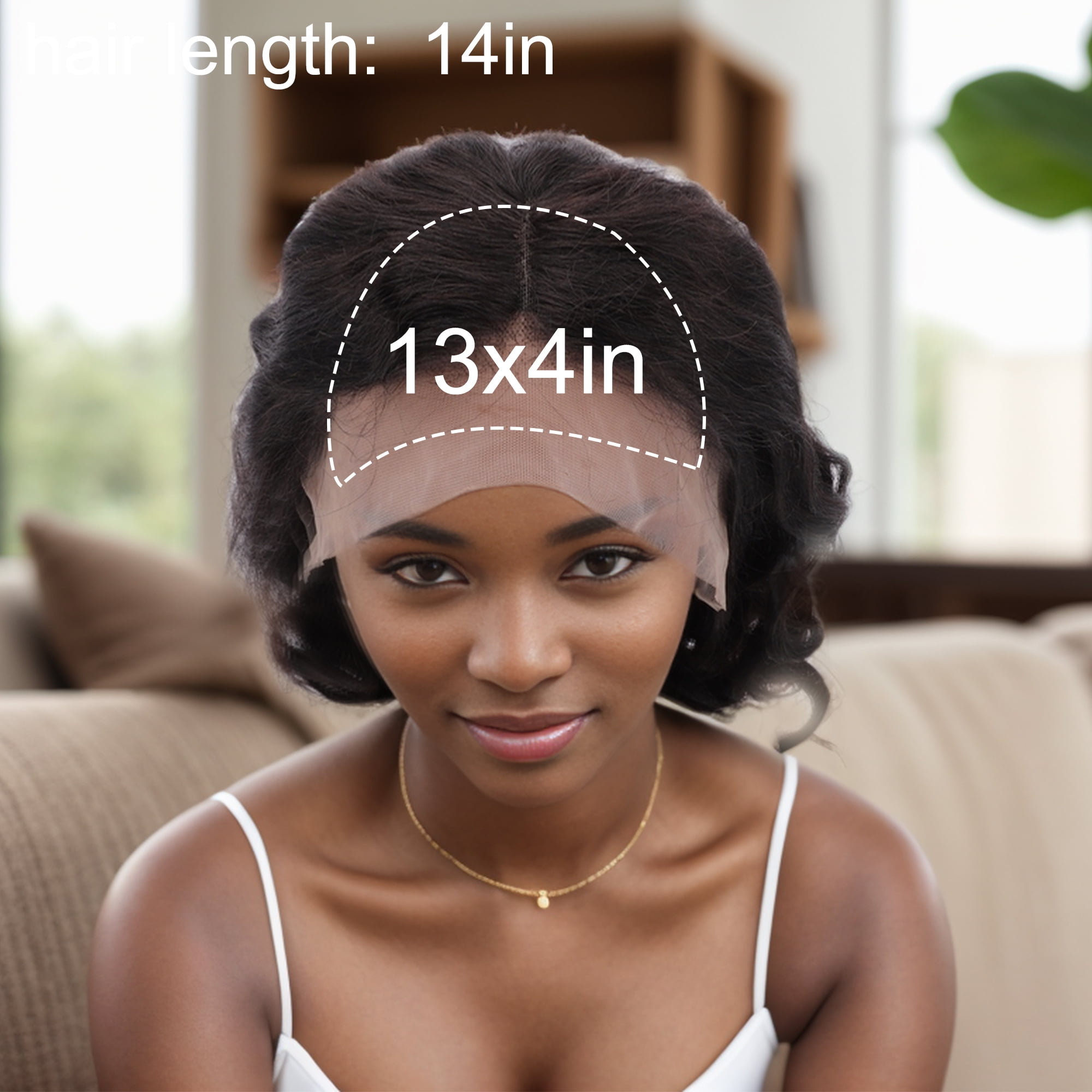 Unique Bargains  1 Pc Wave Curly Long Hair Hair Wig Real Human Hair 14in 13x4in 180 Human Wig Black for Women