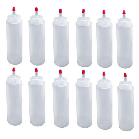 12Pcs 16 Ounce Plastic Squeeze Condiment Bottles with Red Tip Cap Squirt Bottle for Ketchup,BBQ, Sauces, Arts and Crafts