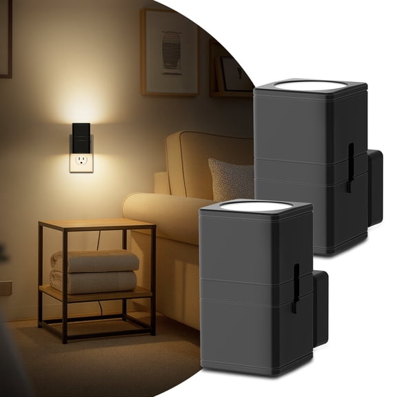 2 Pack Black Warm White 3000K Square Column Night Light