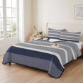 thumbnail image 2 of Quilts Full Size Bedding Set, Navy Blue Stripe Lightweight Quilted Comforter, Modern Minimalist Geomertic Striped Beige Soft Reversible Bedspread Coverlet with Pillow Covers for All Season, 78" x 90", 2 of 9