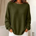 thumbnail image 5 of Womens Crewneck Knit Sweater Solid Color Long Sleeve Loose Knitted Pullover Casual Fashion Outer Top Green S, 5 of 5