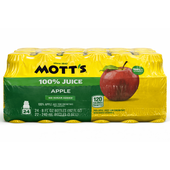Mott’s 100% Apple Juice, 8 fl oz Bottles, 24 Count Pack