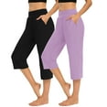 thumbnail image 2 of BVOFAR Capri Pants for Women 2 Pack High Waist Stretchy Yoga Crop Pants Summer Casual Lounge Capris with Pockets Purple L, 2 of 10