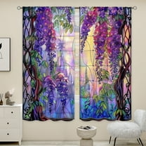 WNOOHIY Dreamy Purple Wisteria Stained Glass Painted Design Curtains for Youngsters Bedroom Living Room,Set of 2 Panels
