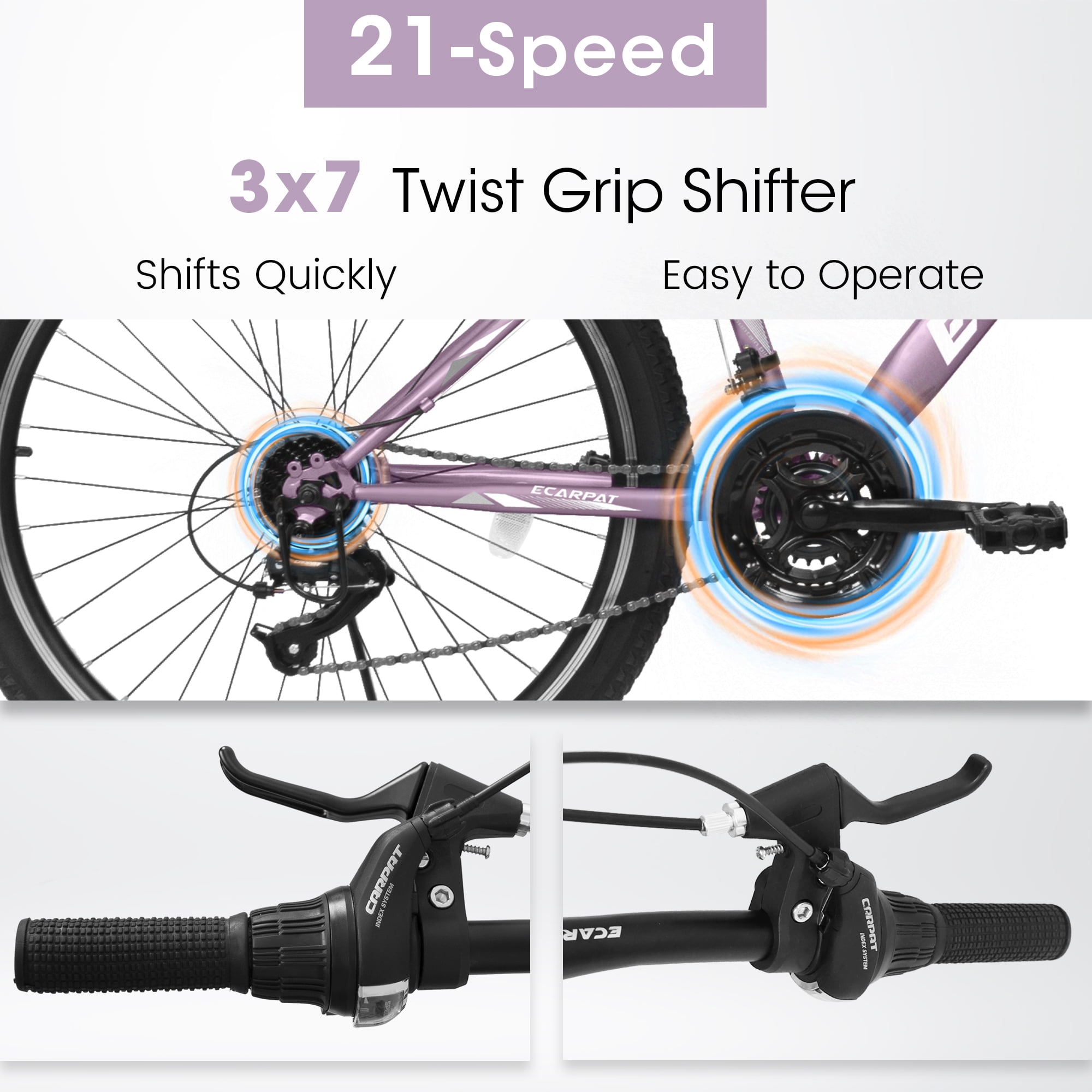 Aukfa 24" Mountain Bike for Girls Women, 21-Speed V-Brake Hyper Bicycles, Purple