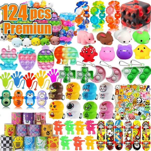 124 Piezas Pop Party Favors Para Niños Fidget Treasure Box Juguetes Premios De Aula Relleno De Piñata Bolsa De Regalos Rellenos Cofre Del Tesoro Caja De Premios De Carnaval Juguetes A Granel Para Niño