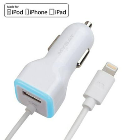 Insten Car Charger with 1A USB Port White 2.1A Lightning Cable (MFI Certified) for Apple iPhone 5 5S 6 6s Plus SE 7 8 8+ X edition iPod Nano 7th Touch 5th 6th generation iPad Air Pro (Best Solar Charger For Ipad Mini)