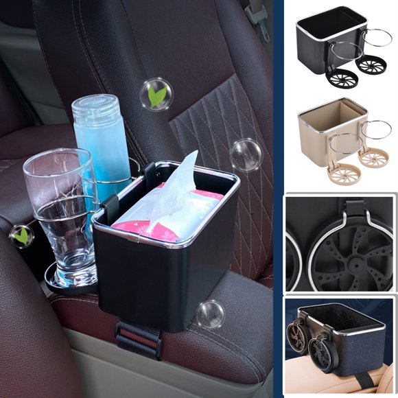 SSZMDLB 2Pcs Car Armrest Organizer, Car Armrest Organizer, Foldable Side Storage Box with Cup Holders, Console Caddy for Phone and Tissues, Vehicle Accessory for SUV, Truck, Jeep