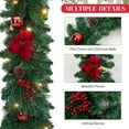 thumbnail image 3 of BENESKY 6 ft Christmas Garland with Lights, Red Lighted Christmas Garland with flowers Pine Cones Ball Ornaments for Indooor Outdoor Mantle Stairs Railing Decorations, 3 of 6