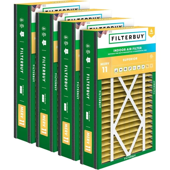 Filterbuy 16x25x5 Air Filter MERV 11 Allergy Defense, Pleated HVAC AC Furnace Filter Replacement for Trion Air Bear Cub & More, 4-Pack
