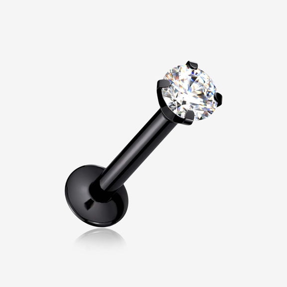 Blackline Prong Set Gem Top Threadless Push-In Steel Labret