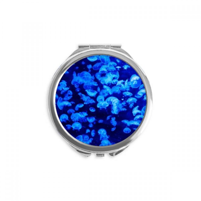 Blue Science Nature Jellyfish Ocean Picture Hand Compact Mirror Round Portable Pocket Glass