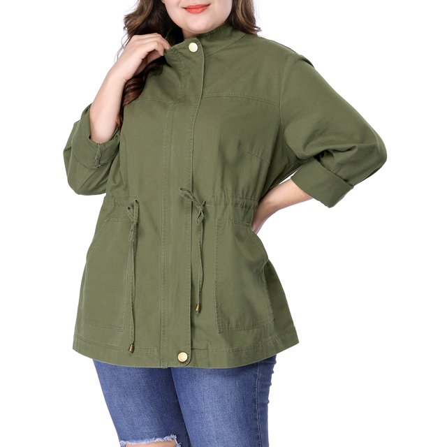 GRACE & GRANDEUR Women's Plus Size Long Sleeve Drawing Waist Winter Jacket Coat