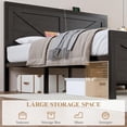 thumbnail image 3 of LED Full Bed Frame with Charging Station, Industrial Farmhouse Platform Bed, Barn Door Style Headboard, Strong Metal Slats, Noise Free, No Box Spring Needed, Black, 3 of 8