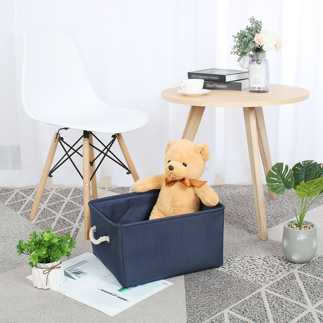 Collapsible Fabric Storage Bins Basket Towels Storage Container Dark Blue M